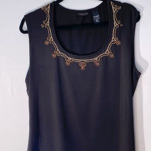 New York & Company Stretch Dark Brown Embellished Sleeveless Blouse Top Size XL